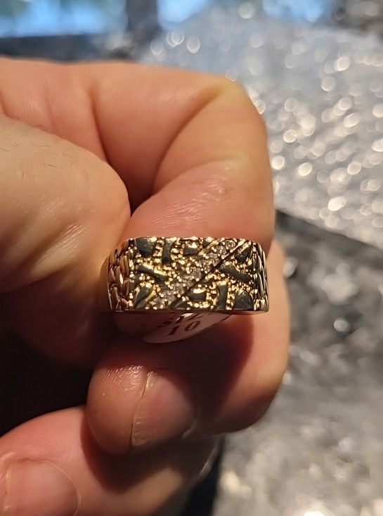 Iced Nugget CZ Pinky Ring 14k Gold Plated