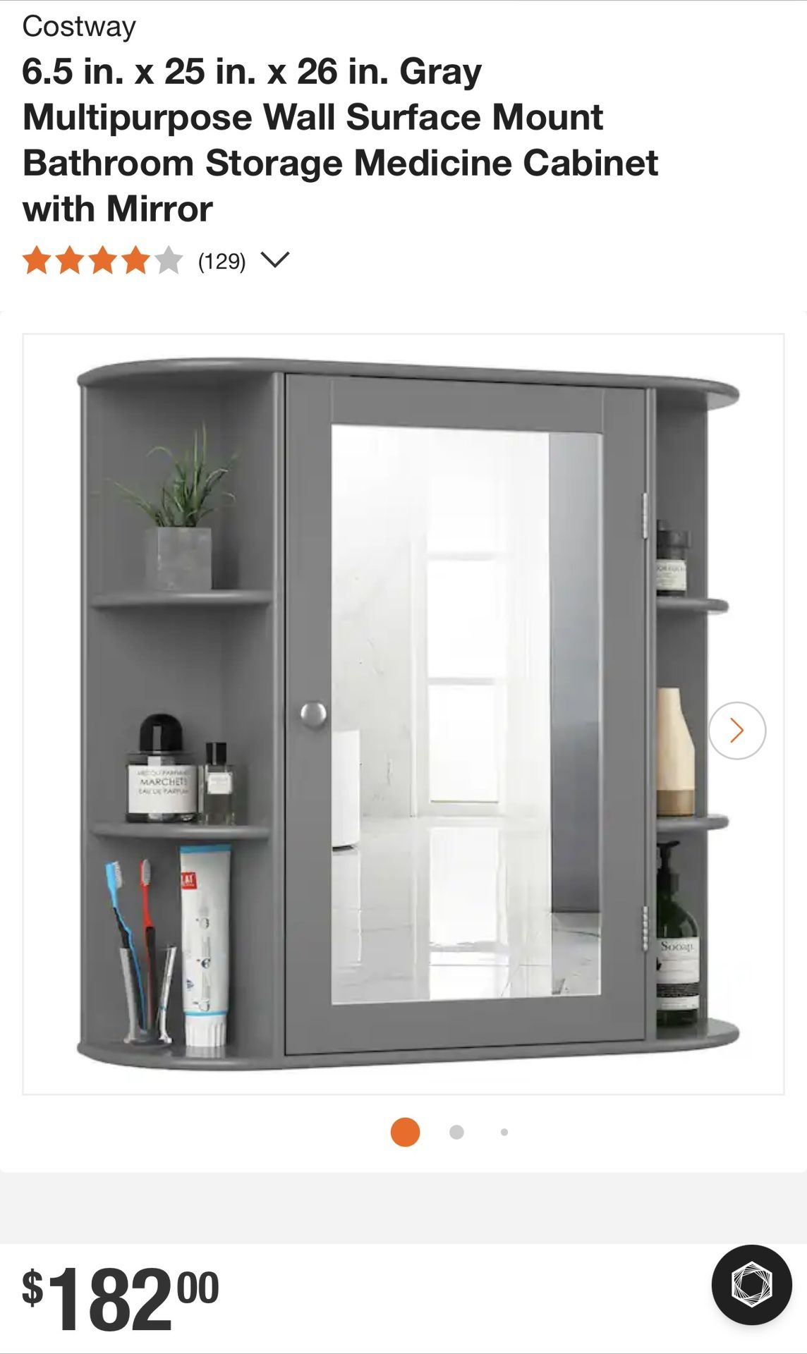 New In BOX 6.5 in. x 25 in. x 26 in. Gray Multipurpose Wall Surface Mount Bathroom Storage Medicine Cabinet with Mirror