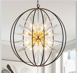 Vezzio Modern Sputnik Chandeliers for Dining Room 12-Light Black and Gold Chandelier for Entryway D27 Globe High Ceiling Light Fixture for Foyer Stair