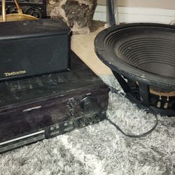 Home amplifier  center channel speaker and 18 inch woofer