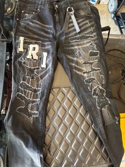 Amiri Distressed Black Jeans with Patches size 34