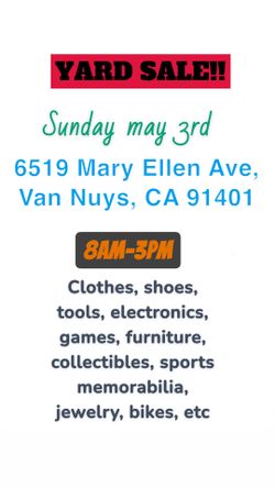 Yard sale may 3rd