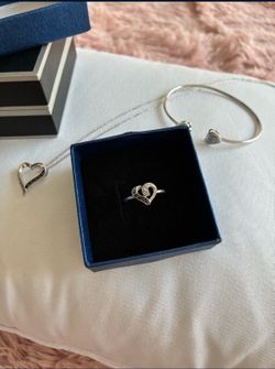 Sterling Silver Heart Jewelry Set – Necklace, Ring & Bracelet