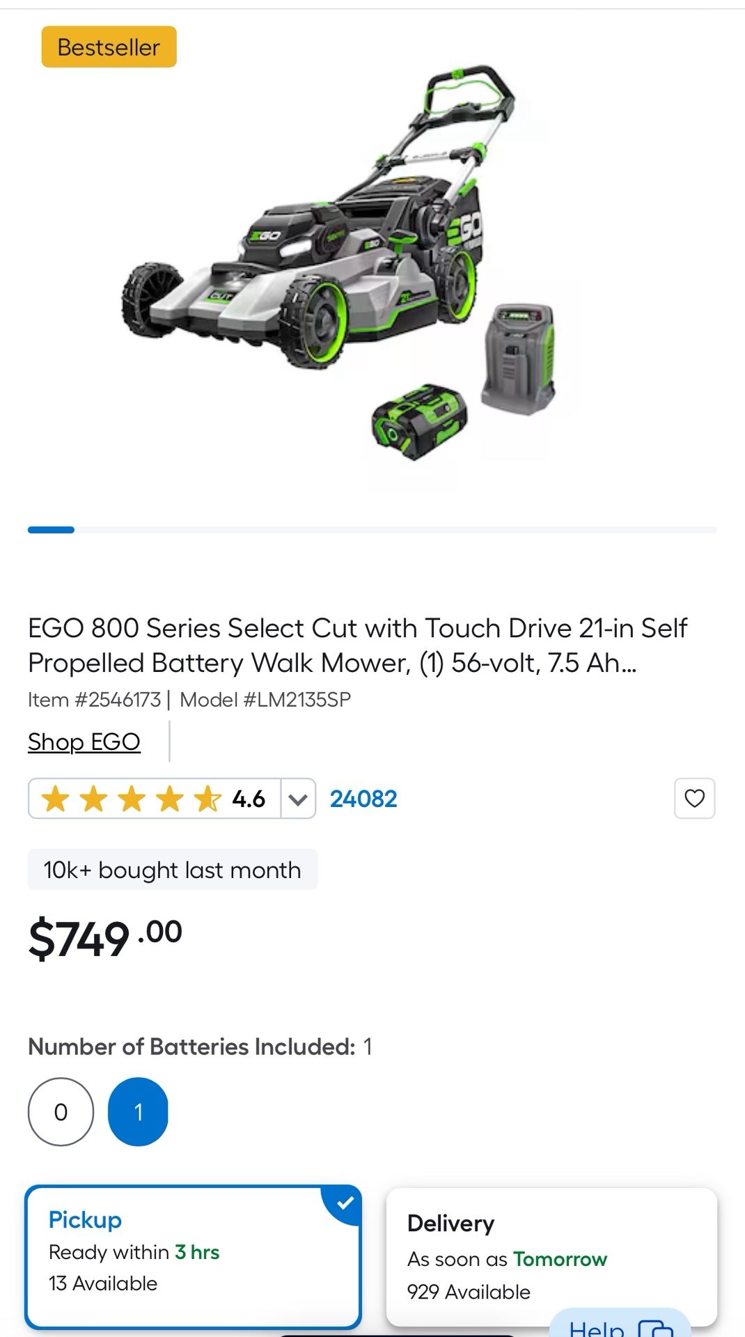 EGO POWER+ Electric Lawn Mower / Charger And Battery Included