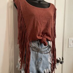 Rust Color Fringe Boho Style Tie Top (boho /Festival/fringe)  