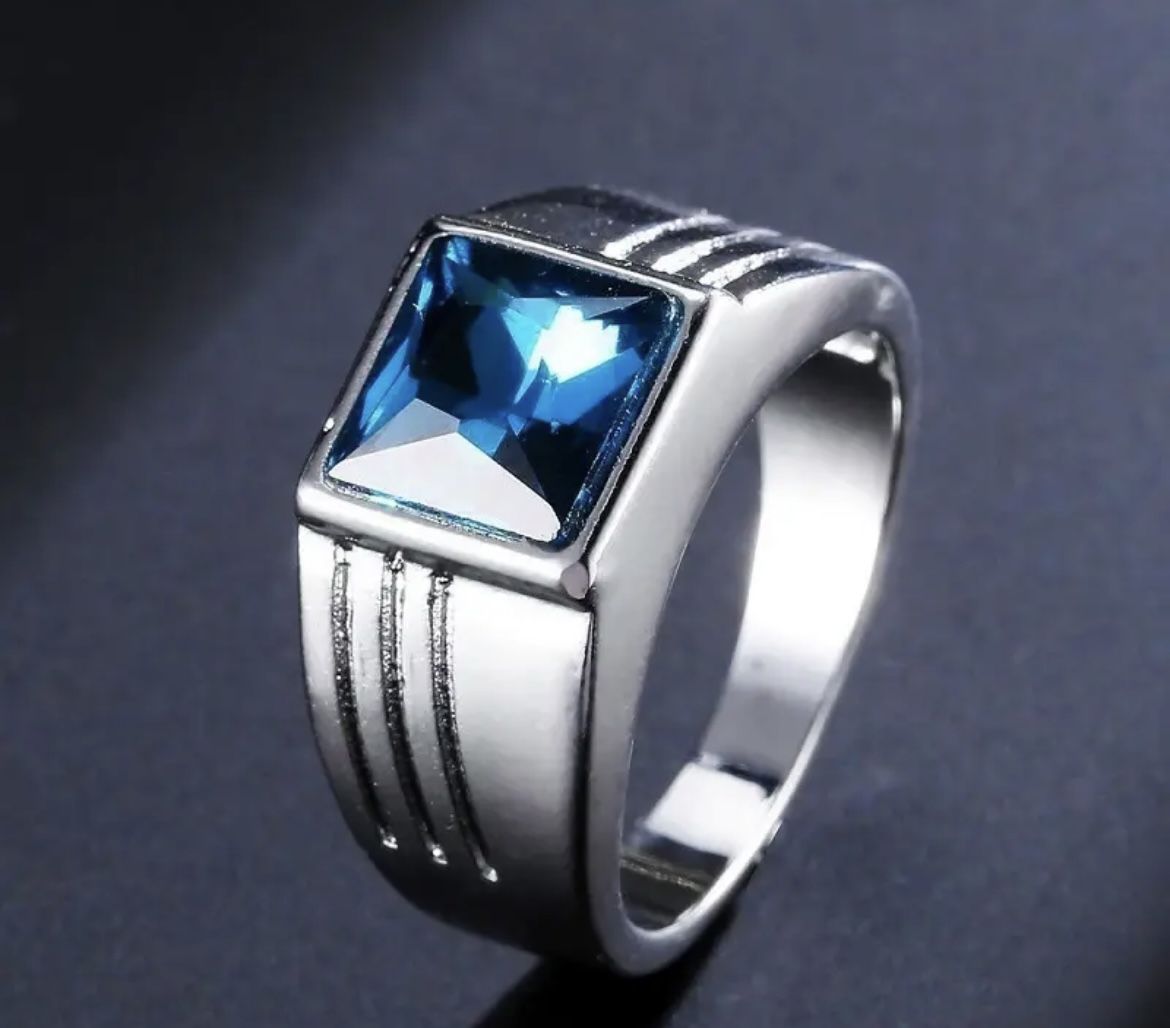 Stainless Steel Ring With Blue Stone Size 7, 8, 9, 10, 11, 12, 13, 14, Or 15