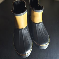 Chooka Boots Women's Sz 9 Chelsea Rain Waterproof Plush Lined Black Brown Rubber