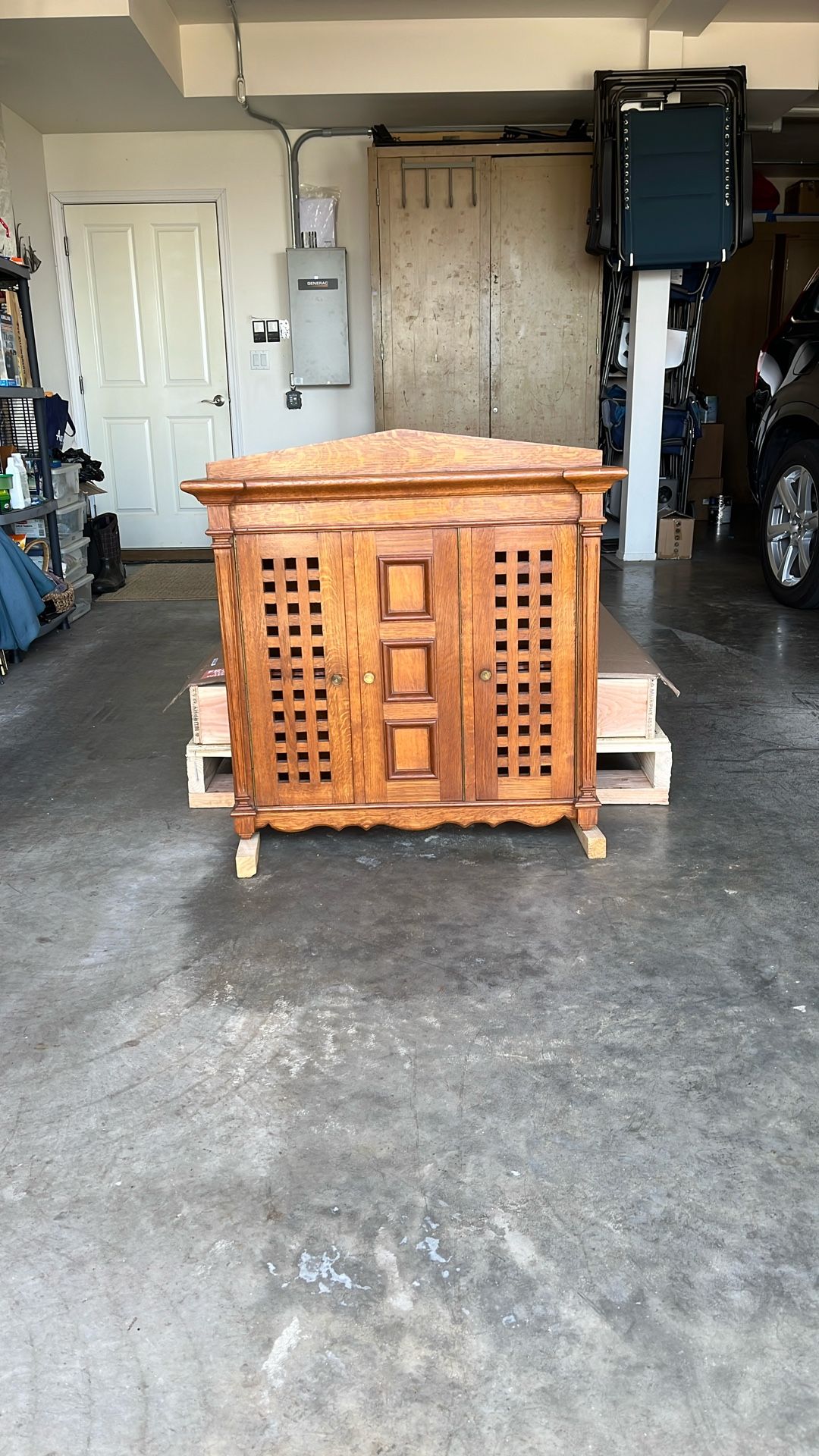 Ornate Belgian Solid Oak Mounted Wall Cabinet