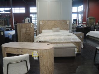 Perennial Home King Platform Bed - Whitewash Chevron Wood - Floor Sample Outlet Deal