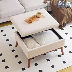 Redlife Mid Century Modern Ottoman, 31" Lift Top Ottoman Rectangle Large Ottoman with Storage, Storage Ottoman Coffee Tables for Living Room (Beige) S