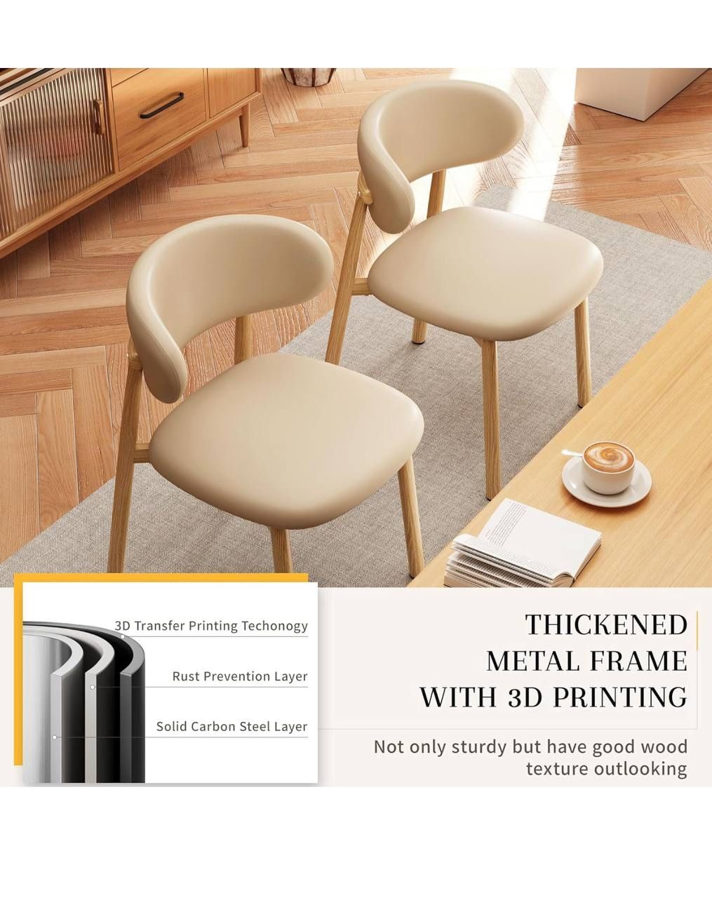 Kitchen Dining Chairs Set of 2 Modern Upholstered Leather Farmhouse Dining Room Chair with Metal Leg