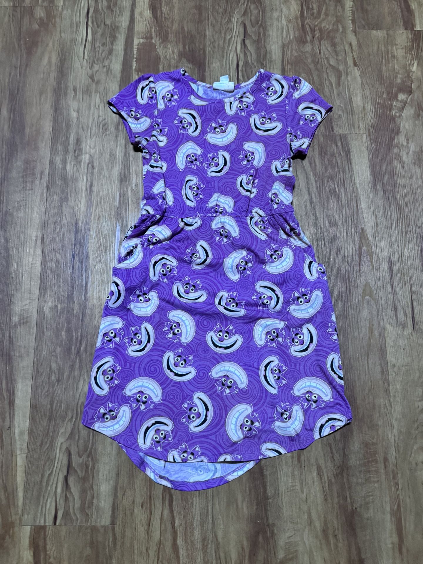 Disney LuLaRoe Girls Size 10 Cheshire Cat Midi Dress all over print with pockets