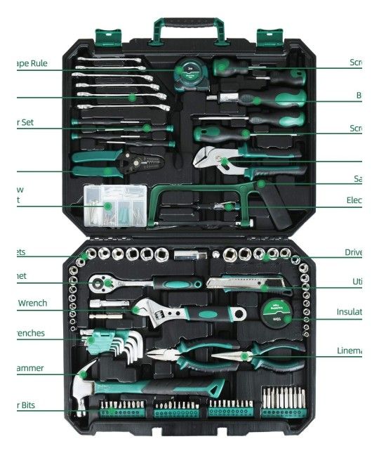 SUNCOO 168 Piece Home Repair Tool Set, General Household Hand Tool Kit, Screwdriver Hammer Wrench Plier with Plastic Tool Box Storage https://www.walm