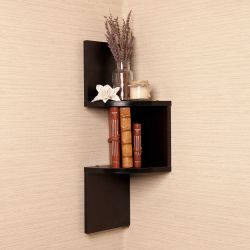 BTExpert Brown Finish Corner Zig Zag Wallmount Wall Corner Side Shelf decor