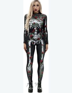 Skeleton Rose Print Halloween Catsuit XL juniors
