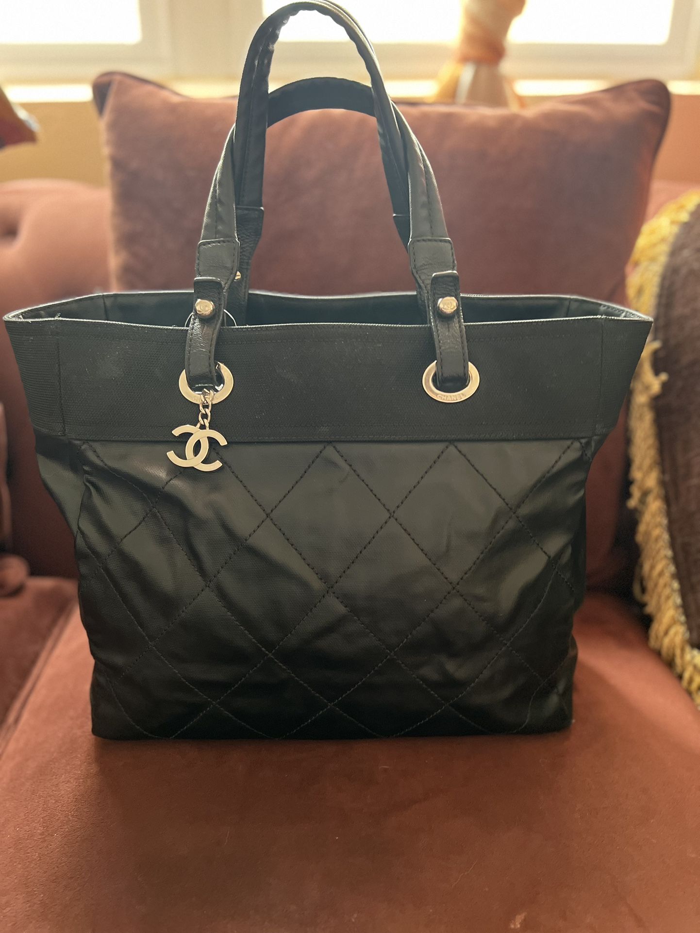Chanel Black Quilted Tote with Iconic CC Charm include COA