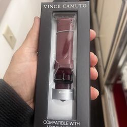 Vince Camuto Leather Band for Apple Watch Burgundy Black Stitching 42/44/45, New in Box