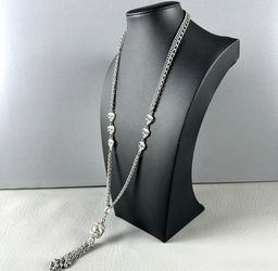 Vintage Park Lane Tassel Necklace Chain Link Fringe Silver Tone 23"