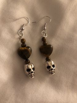 skull tigers eye earrings