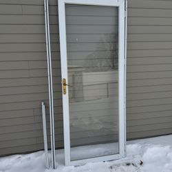 32" X 80" Andersen White Aluminum Storm Door With Glass & Frame