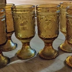 Brockway Amber Pedestal Goblets