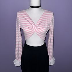 NWT O'Dolly Dearest Pink and White Crop Top - Women’s Size Small