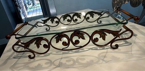 Glass Serving Dish with Metal Scroll Stand