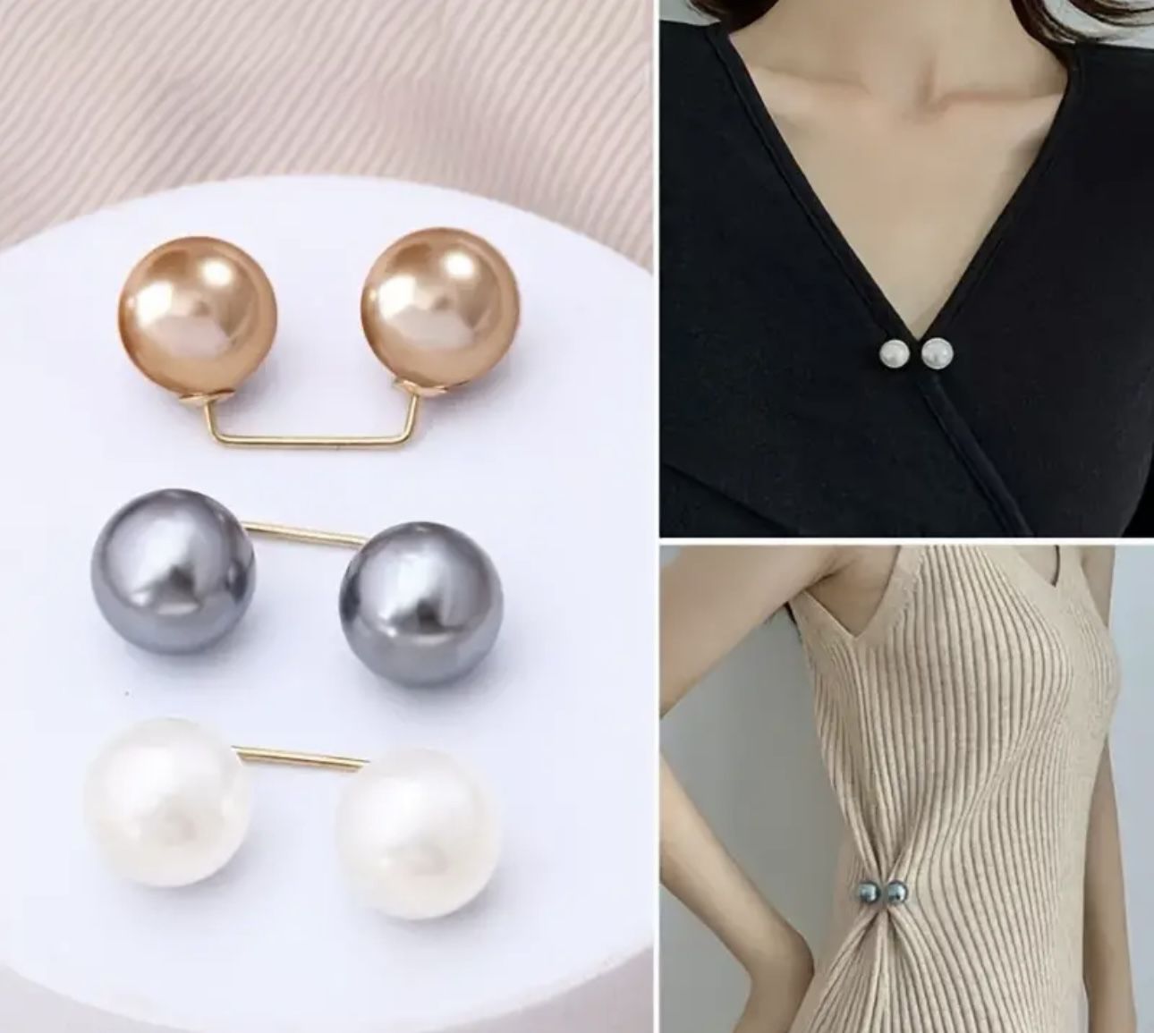 3pcs/Set Faux Pearl Brooch Pin Delicate Waist Buckle Fixed Clothes