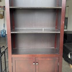 Dark Wood Bookshelf with Cabinet Storage β Good Condition