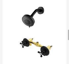 2 Handle Shower Faucet and 5 Mode Shower Head, Matte Black Two Handle Shower Faucet Bathroom Shower Trim Kit with Rough-in Valve,