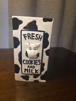 Ceramic Cow Print Cookie and Milk Sign