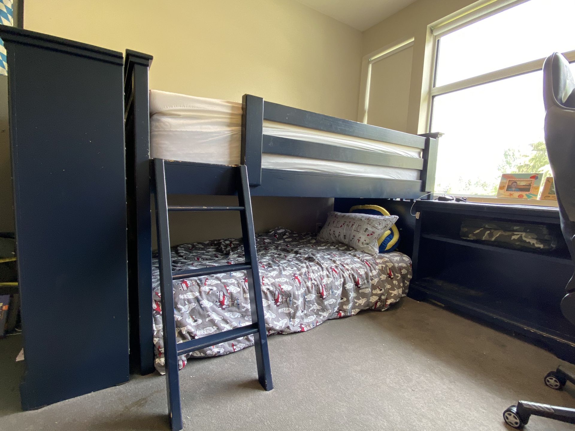Boys Low Loft Bed and Matching Bookshelves