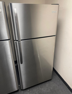 Frigidaire Top Freezer Fridge — Stainless, clean and ready