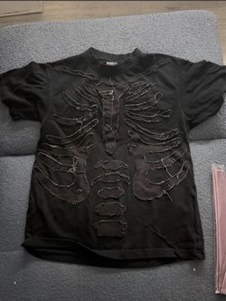 Black Skeleton Ribcage Graphic T-Shirt
