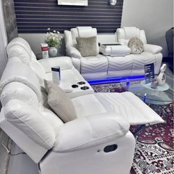 WHITE sofa & loveseat - Leather - LED’s