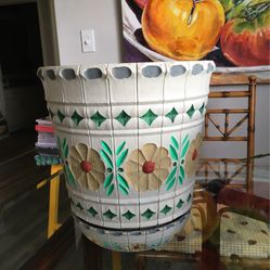 Composition Flower Vintage  Pot And Saucer Diam. 12” Height 13”   Beautiful