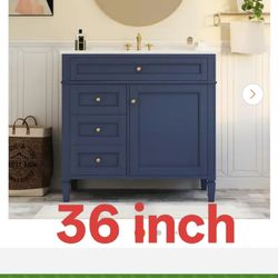 36 in. W. x 18 in. D x 34 in. H Single Sink Freestanding Bath Vanity in Blue with White Ceramic Top