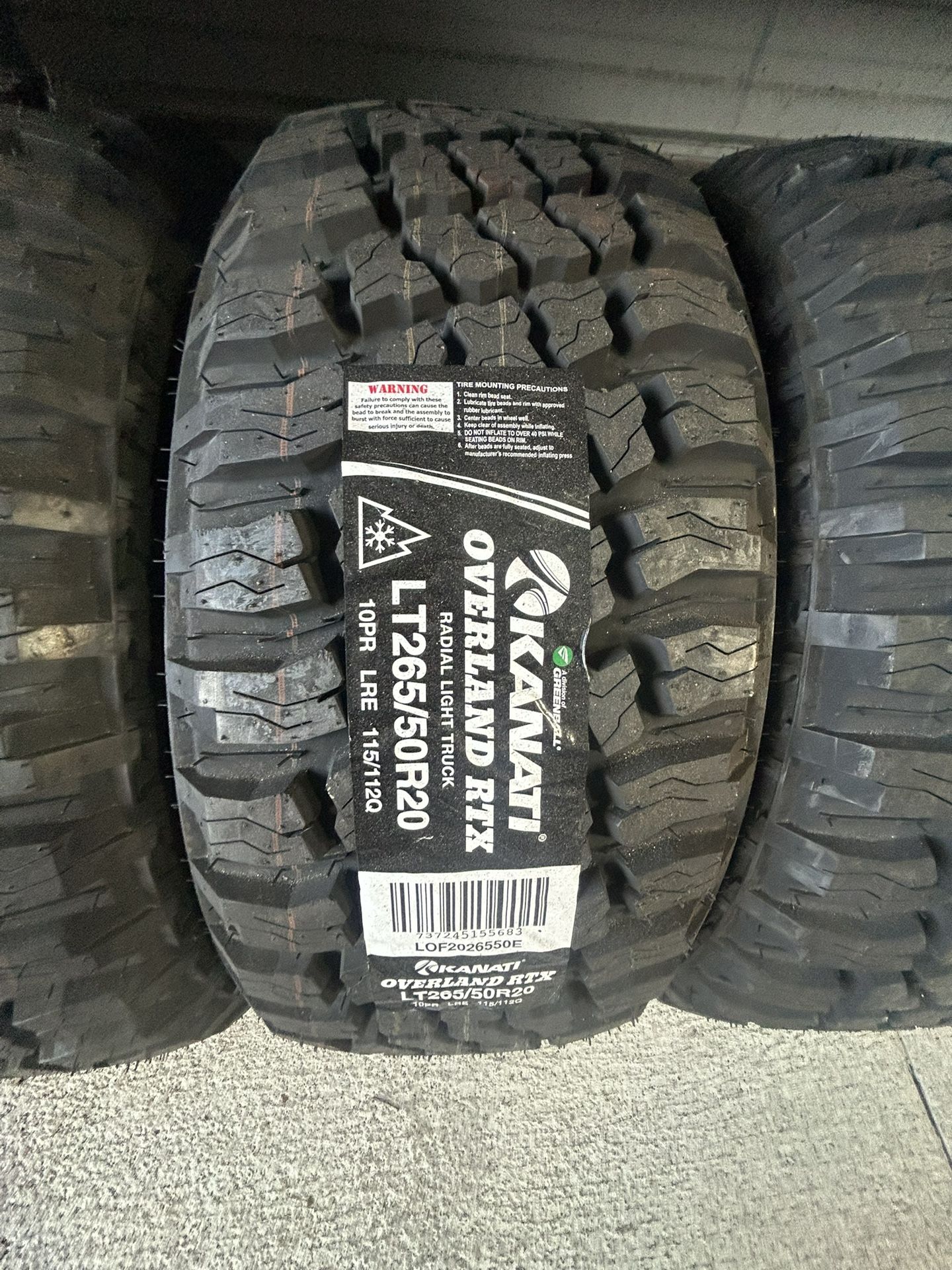New LT265/50R20 Kanati Overland $200 Per Tire