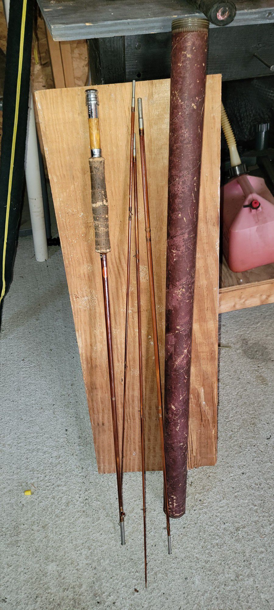 Antique Fishing Pole, With Container