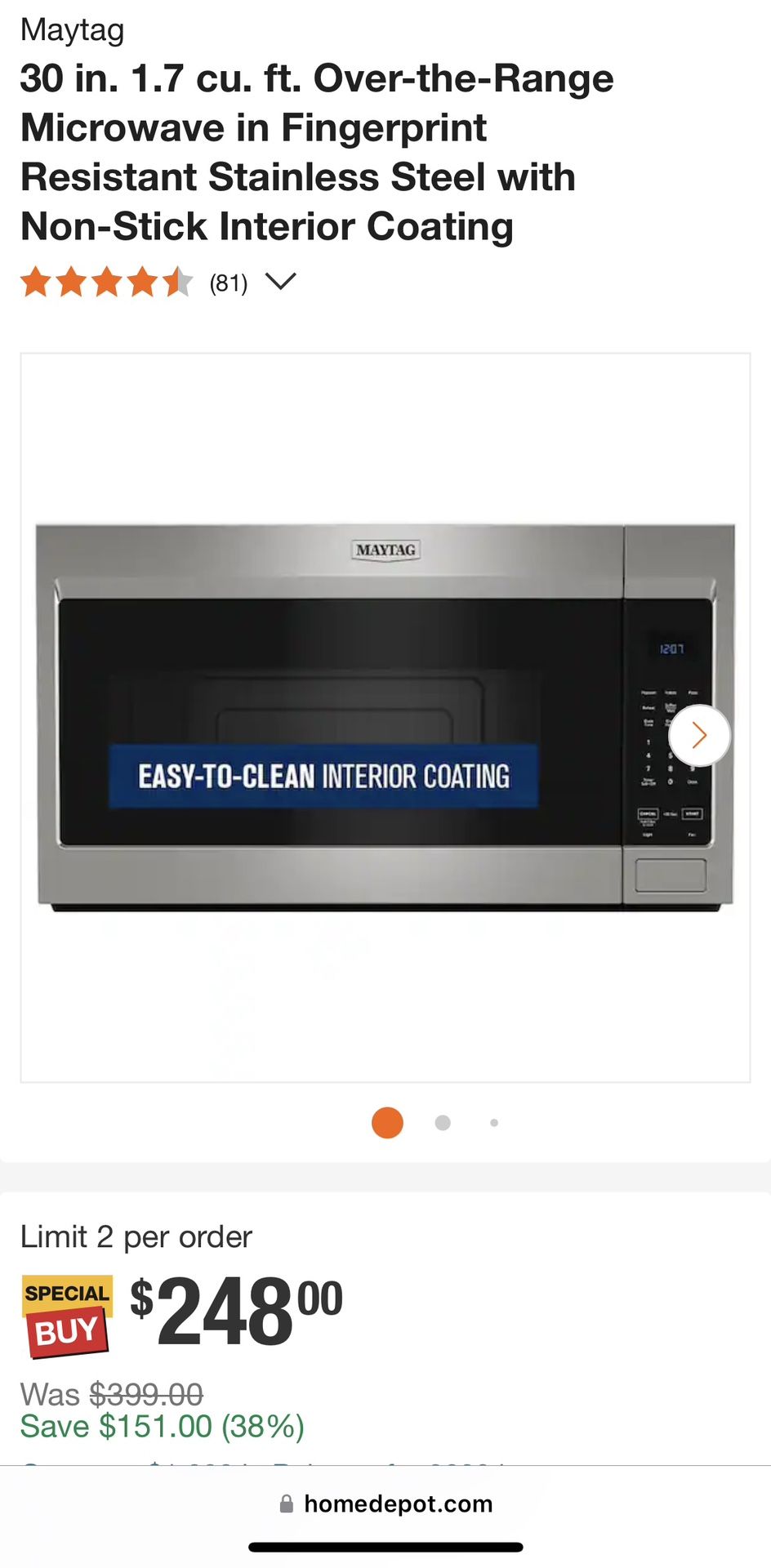 Maytag 30 in. 1.7 cu. ft. Over-the-Range Microwave