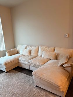 Beige Sectional Sofa with Chaise