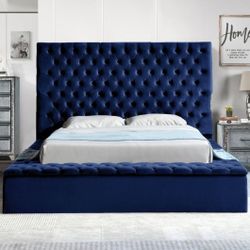 Brand New Blue Velvet Queen Size Frame