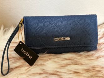 Bebe Navy Blue Monogram Wristlet Wallet