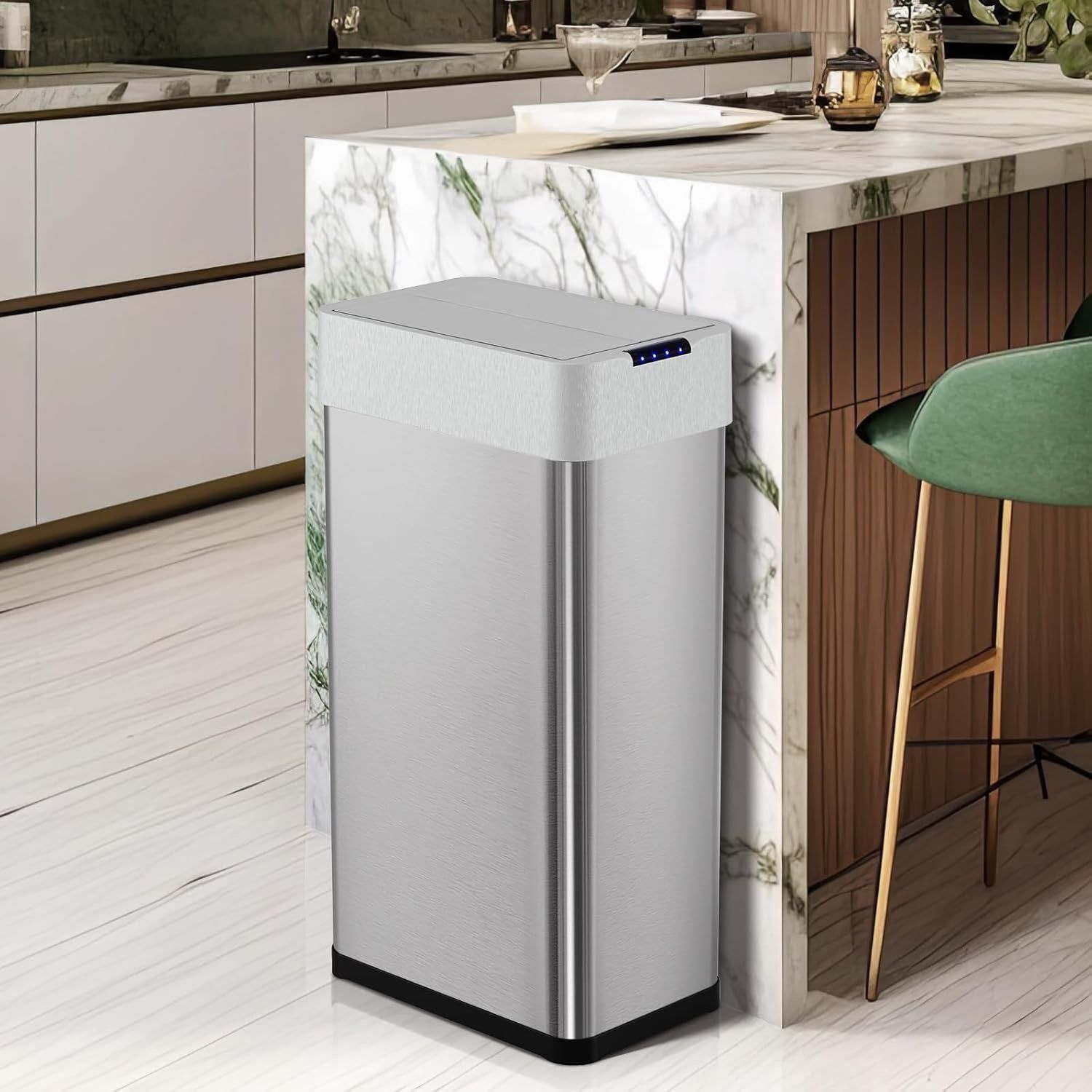 18.5 Gal Automatic Trash Can, 70L Stainless Steel Motion Sensor Garbage Bin, Touchless Brushed Wastebasket, W/Butterfly, Soft-Close Lid, for Living, D