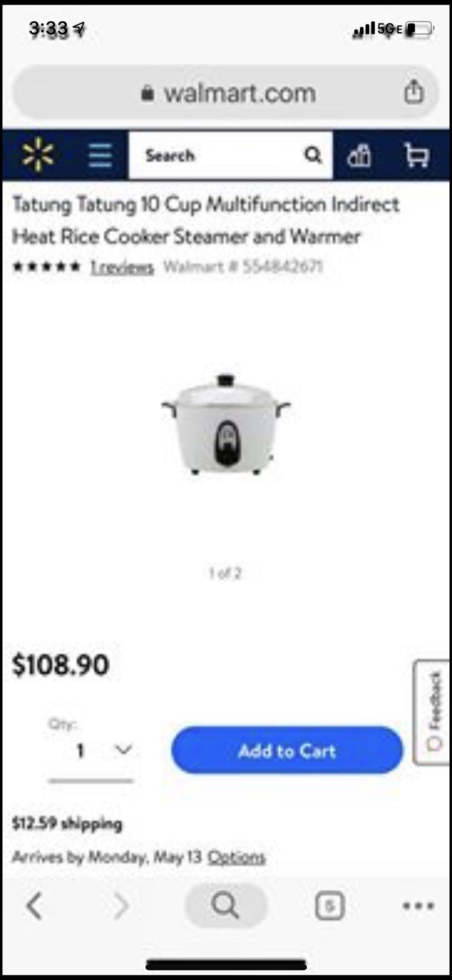 Tatung stainless steel rice cooker 10 cups