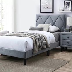 Brand New Light Gray Velvet Twin Platform Bedframe