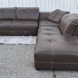 Natuzzi Italia Brown Top Grain Leather Sectional Couch Sofa L Shape 