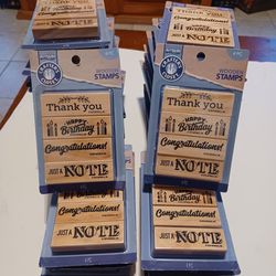 New 28 packages of 4 wooden stamps each pkg
 Take all 28 pkgs (112 pcs) for $10

Great for crafts, scrapbook, cards, boys, girls, men, women, school, 