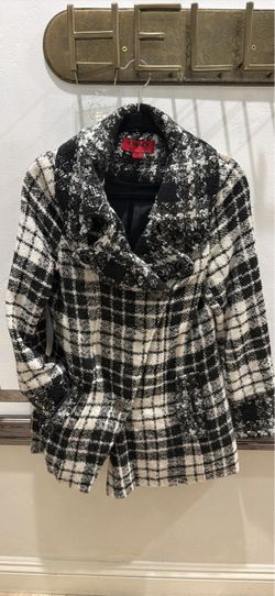 Black and White Plaid Wool Blend Coat- size Small
