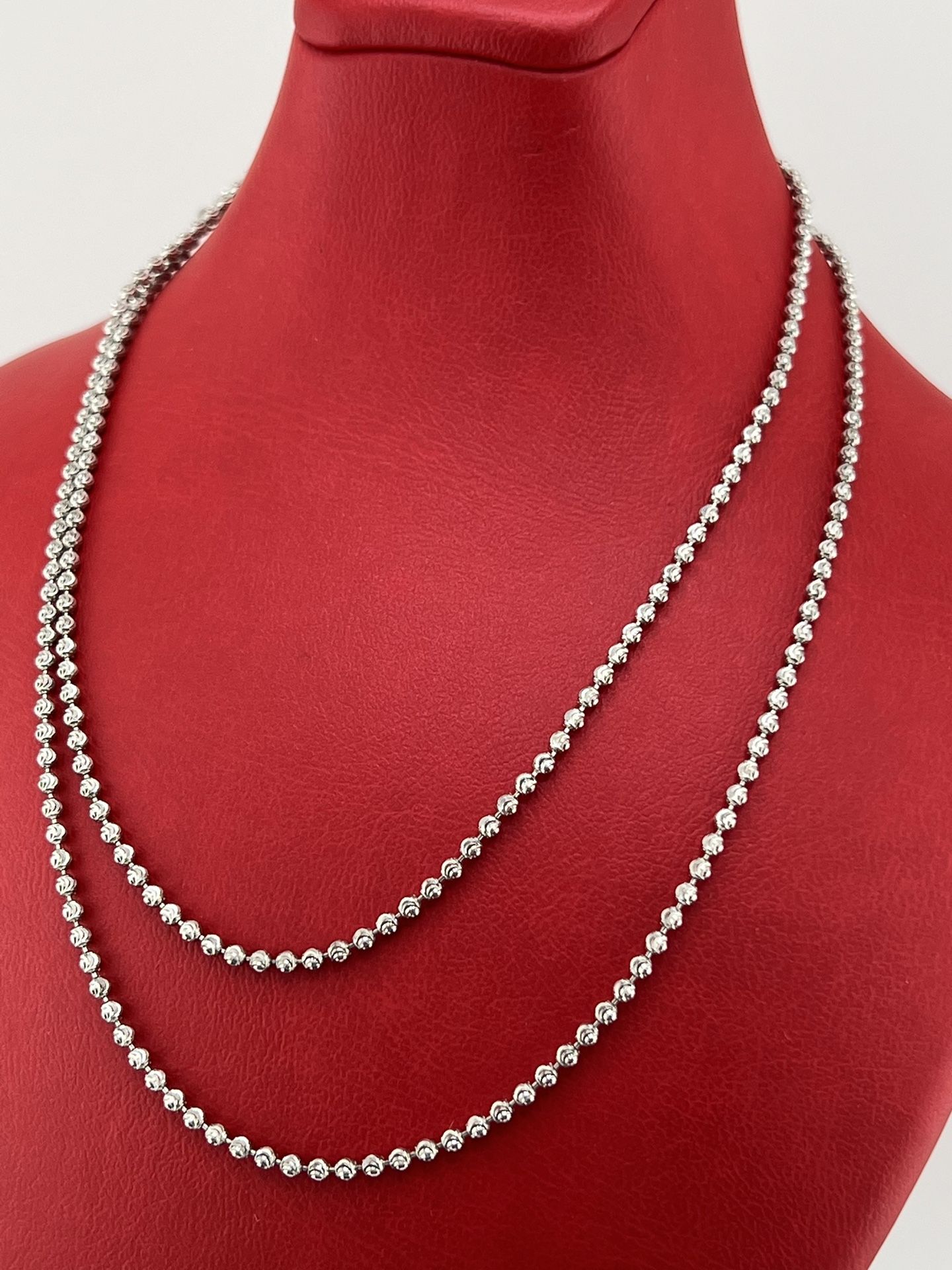 Beads Moon Cut Ball Sterling silver 925 2MM chain Necklace 24”inches